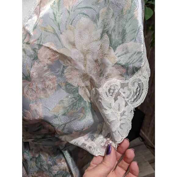 Vintage Lucie Ann Pastel Pink Blue Floral Robe Short Lace Kimono and Nightgown s - Picture 6 of 16
